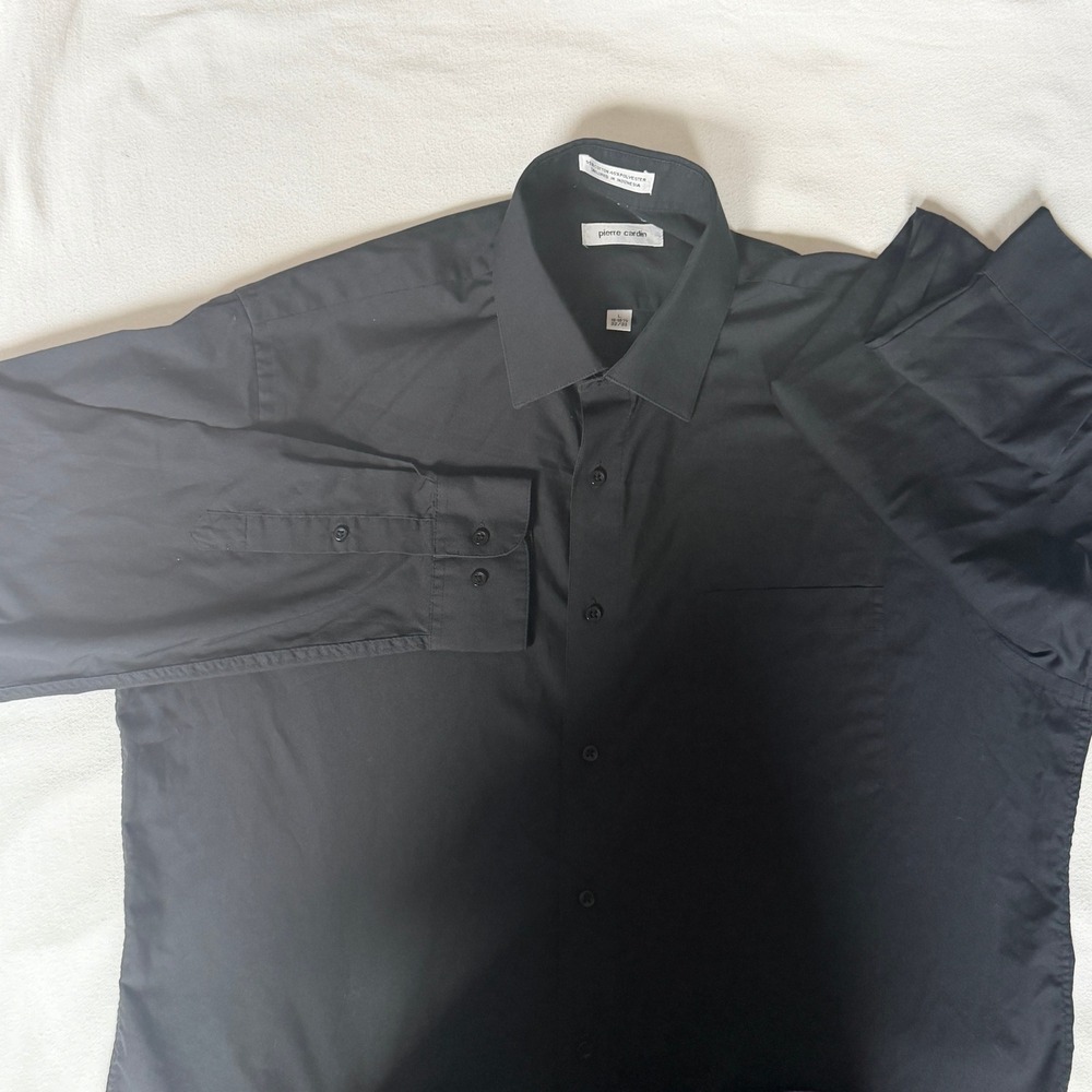 Pierre Cardin Mens Black Long Sleeve Dress Shirt L 16-16.5 32/33 Button Down